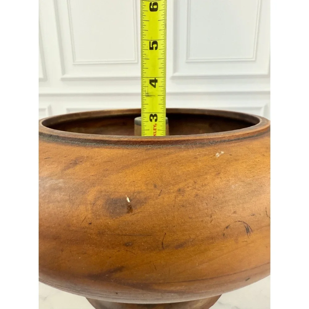 VTG Hand Turned Wooden Nutcracker Pedestal Bowl Brass Center w/Mallet